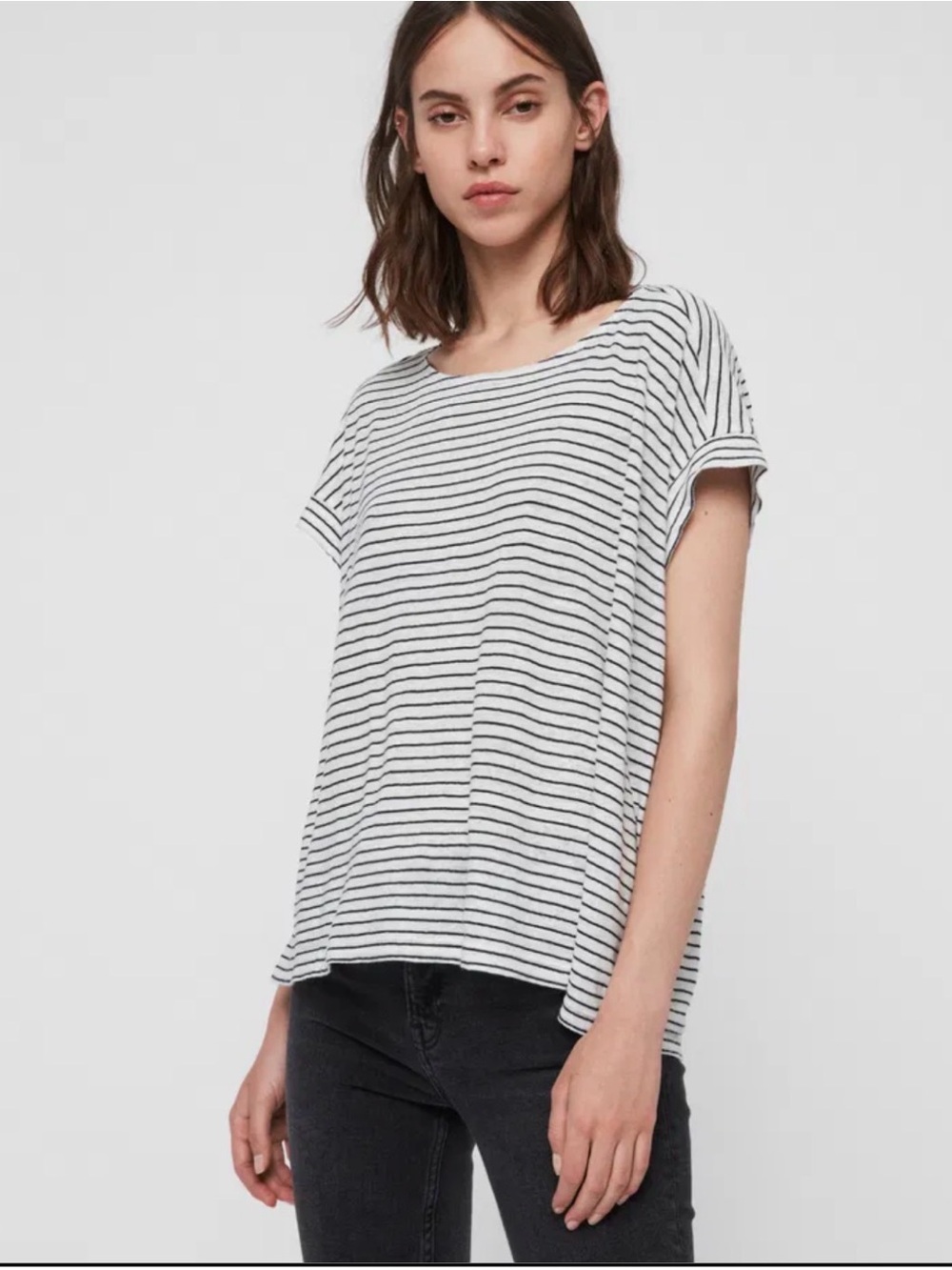AllSaints Striped Pina Stripe T-Shirt in White and Black size small
